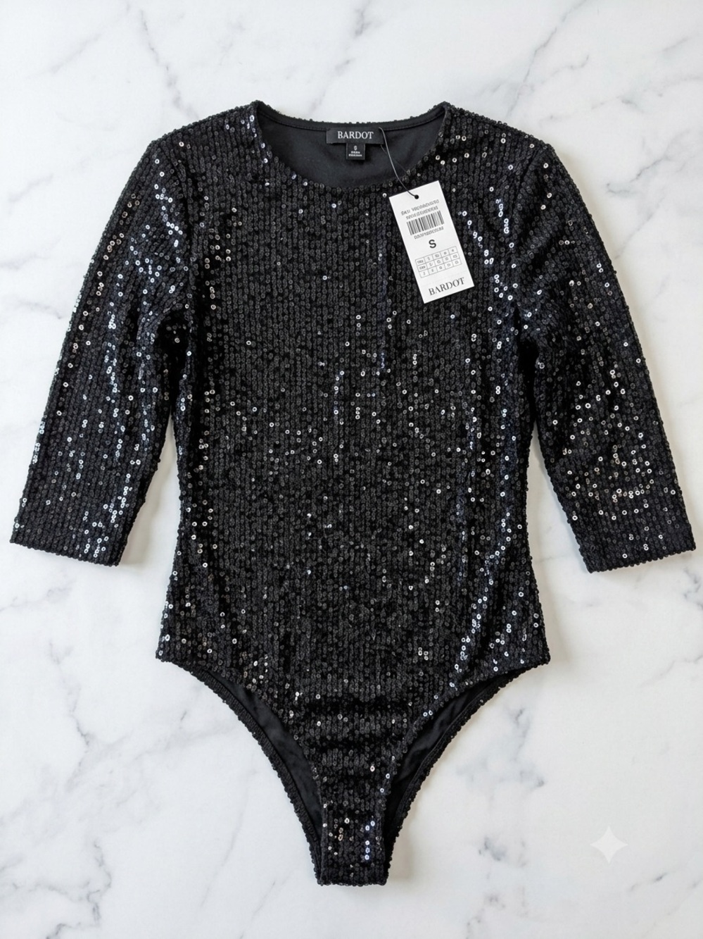 NWT Bardot x Anthropologie Sequin Bodysuit - Black, Size 6